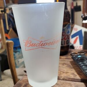 Budweiser Frosted Pint Glass with Orange Script Logo